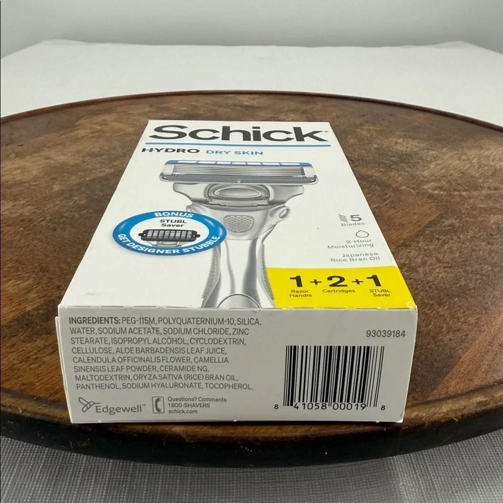 Schick Hydro Razor Handle +2 Cartridges + 1 Stubl Saver Dry Skin 5 Blades